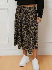Leopard Print Plus Size Casual Elastic Midi Skirt