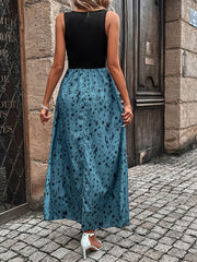 Paisley Print Splicing Maxi Dress Sleeveless Crew Neck