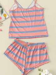 Stripe Print Pajama Set Cami Top & Shorts