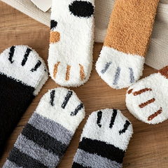 6 Pairs Cat Paw Socks Fuzzy & Warm Women's Stockings