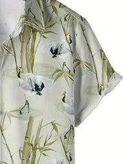 Men's Hawaiian Shirt Bamboo Crane Print