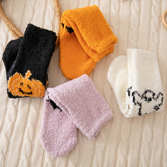 Halloween Pumpkin & Bat Print Socks & Funny Fuzzy Women's Stockings