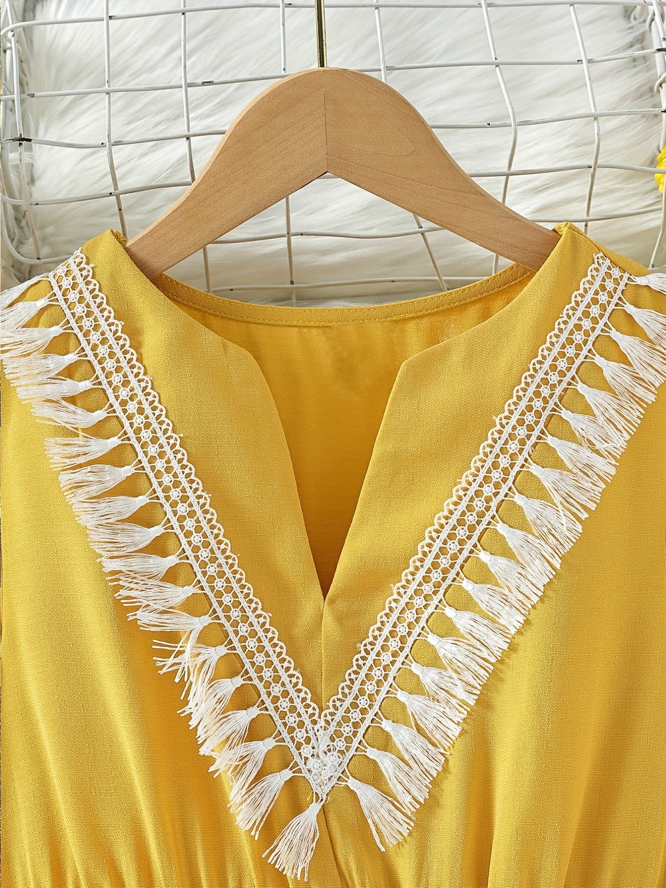 Girls Tassel V-neck Short Sleeve Dress For Party Going Out Beach Holiday