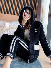 Letter Print Lounge Set Long Sleeve Zipper Hooded Top & Elastic Waistband Pants