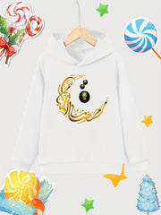 Moon Lantern Print Girls Cotton Pullover Hooded Sweatshirt for Autumn Winter