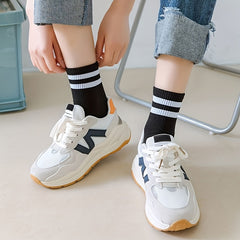 10 Pairs Striped Sports Socks Comfy & Breathable All match Socks Women's
