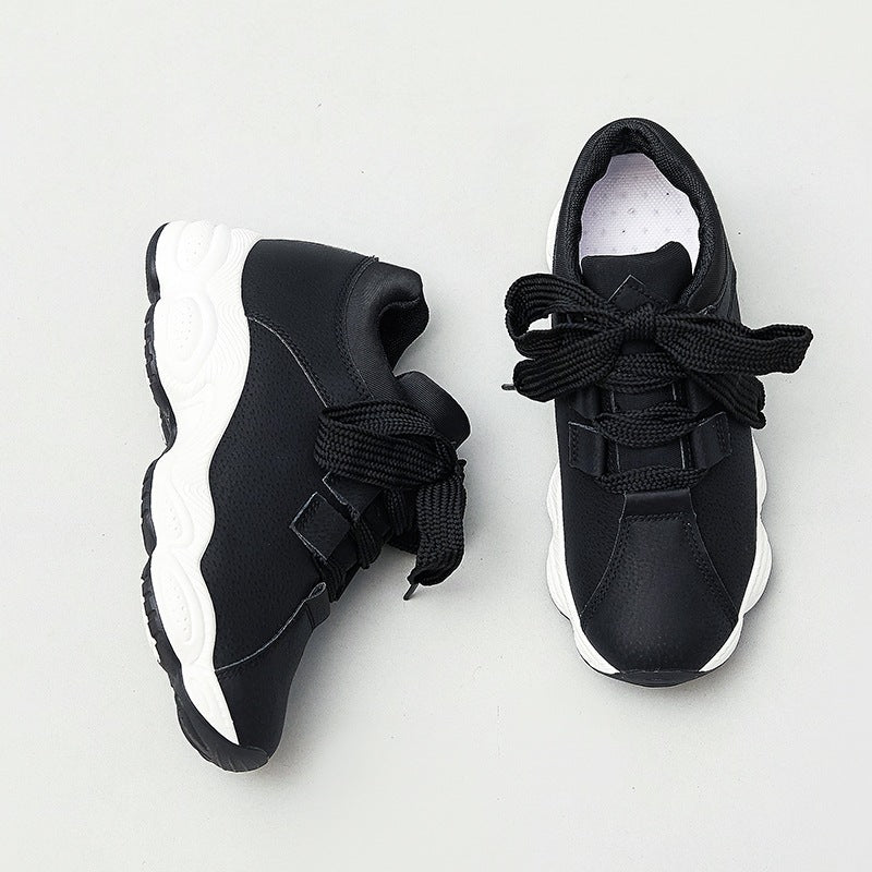 Women's Faux Leather Sneakers Thick Bottom Casual Shoes