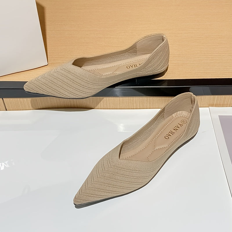 Women's Breathable Knit Flat Shoes Solid Pointed Toe Slip on Casual Shoes