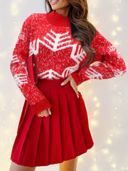 Snowflake Print Mock Neck Jumper