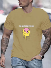 Smile Face Print Men's Graphic Crew Neck Active T Shirt