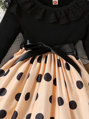 Toddler Girls Polka Dot Lace Trim Princess Dress For Party Beach Vacation