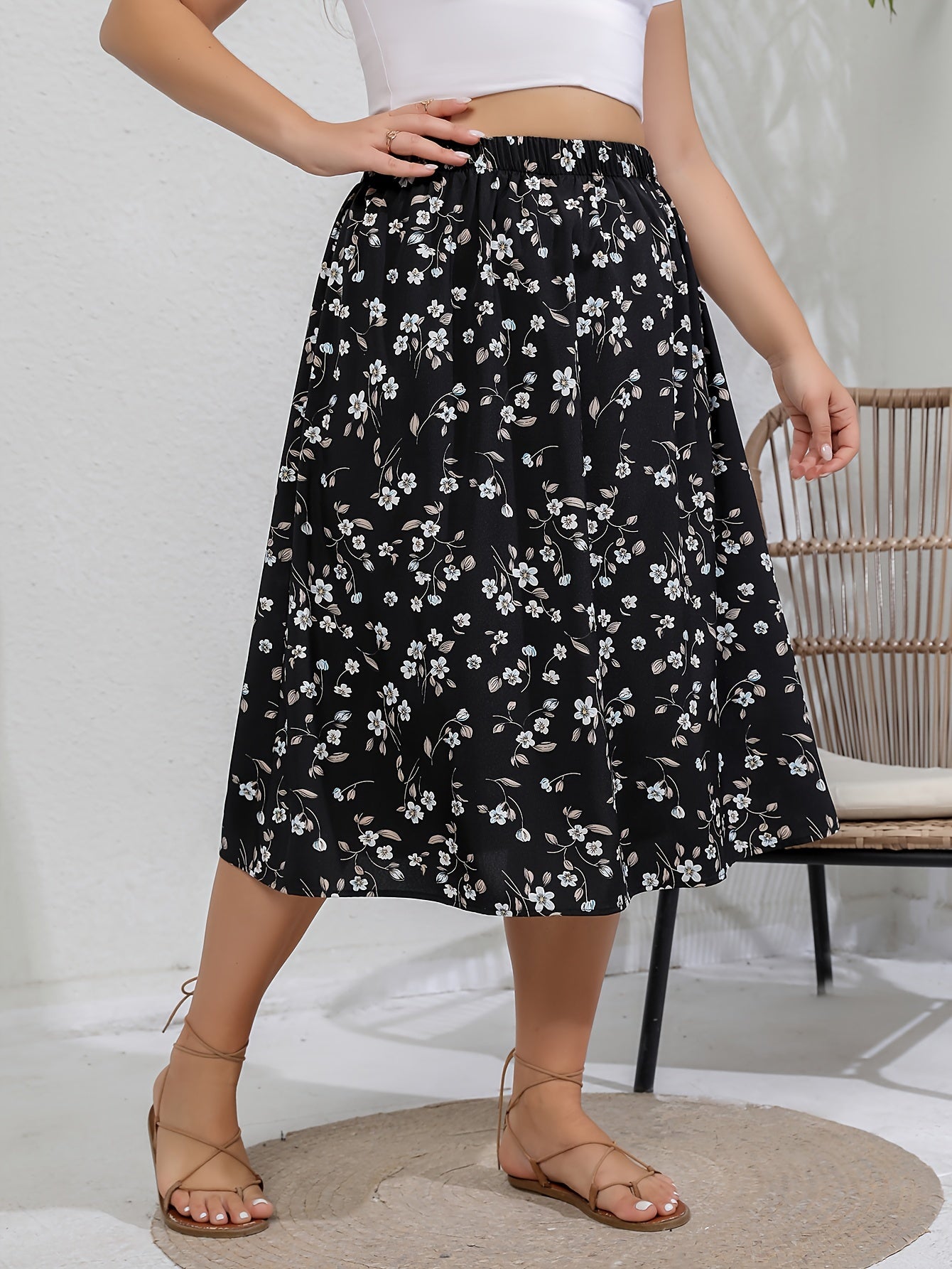 Boho Skirt Women's Plus Floral Print Maxi Skirt