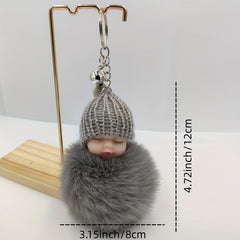 Zircon Rabbit Fur Ball Keychain for Girls