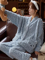 Bear Pajama Set Long Sleeve Top & Pants Women's Sleepwear