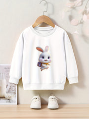 Rabbit Print Girls Casual Pullover Sweatshirt Crew Neck Tops