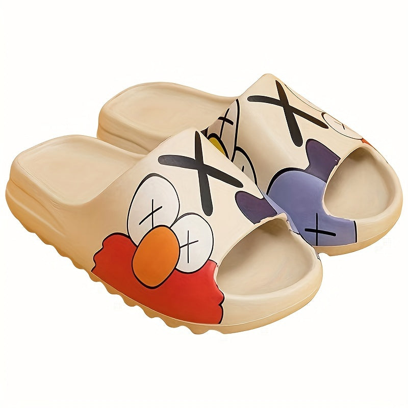 Women's Cartoon Print Slides Lightweight Open Toe Slip On Shoes