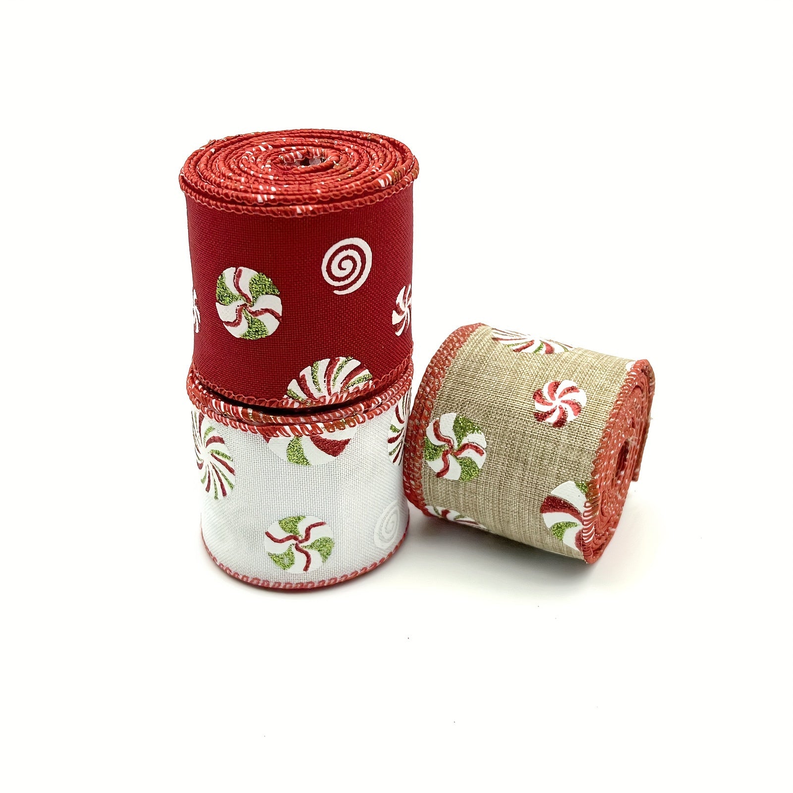 Christmas Ribbons Candy Wired Edge Ribbon Peppermints Pattern DIY Crafts Wreath
