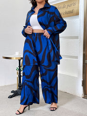 Abstract Stripe Print Shirt & Wide Leg Pant Set