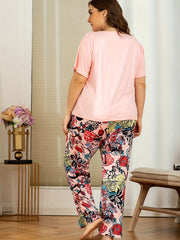 Plus Floral Print Top & Pants Pajama Two Piece Set