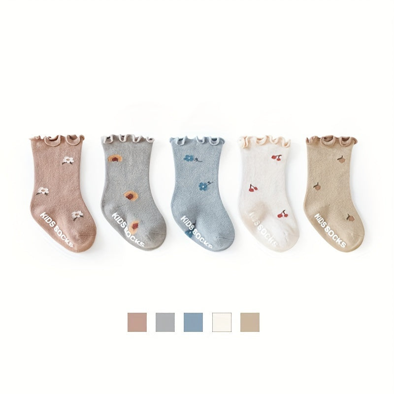 Baby Girls Floral Embroidery Lace Middle Tube Socks