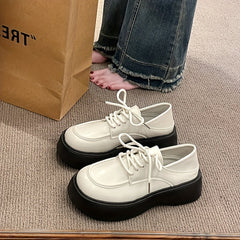 British Style Platform Loafers Lace Up Shoes Comfortable Walking Shoes