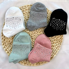 5 Pairs Rhinestone Decor Crew Socks for Women