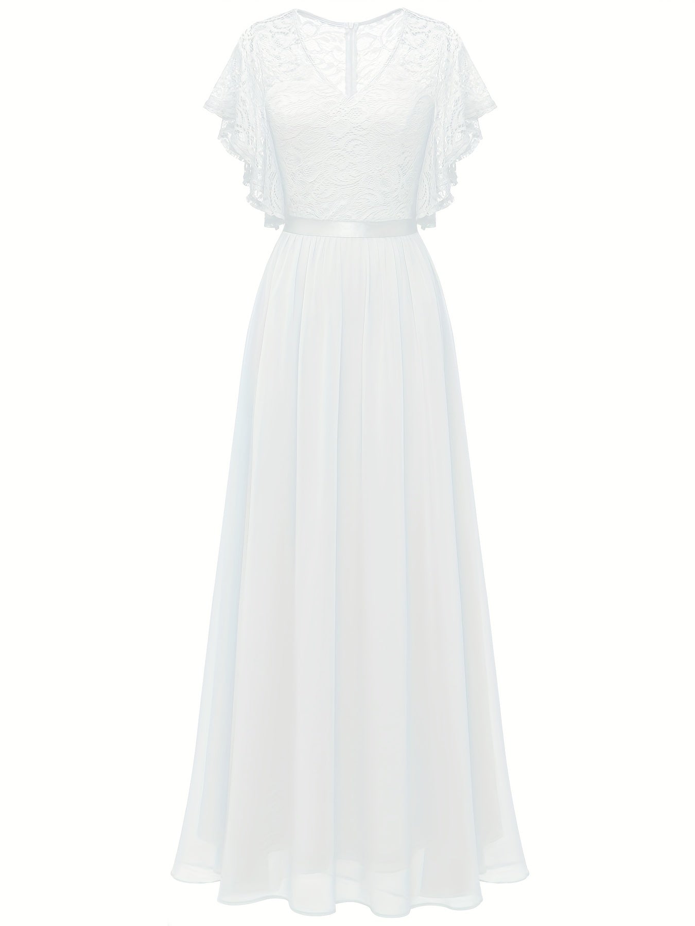 V Neck Ruffle Trim Bridesmaid Dress Aline Dress