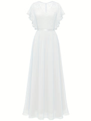 V Neck Ruffle Trim Bridesmaid Dress Aline Dress