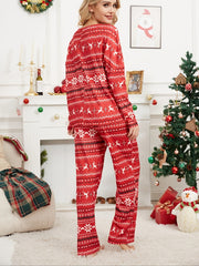 Christmas Outfits Set Women's Plus Allover Print Long Sleeve Round Nec