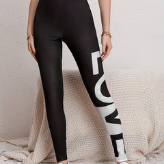 Colorful Letter Print Yoga Leggings High Waist Activewear