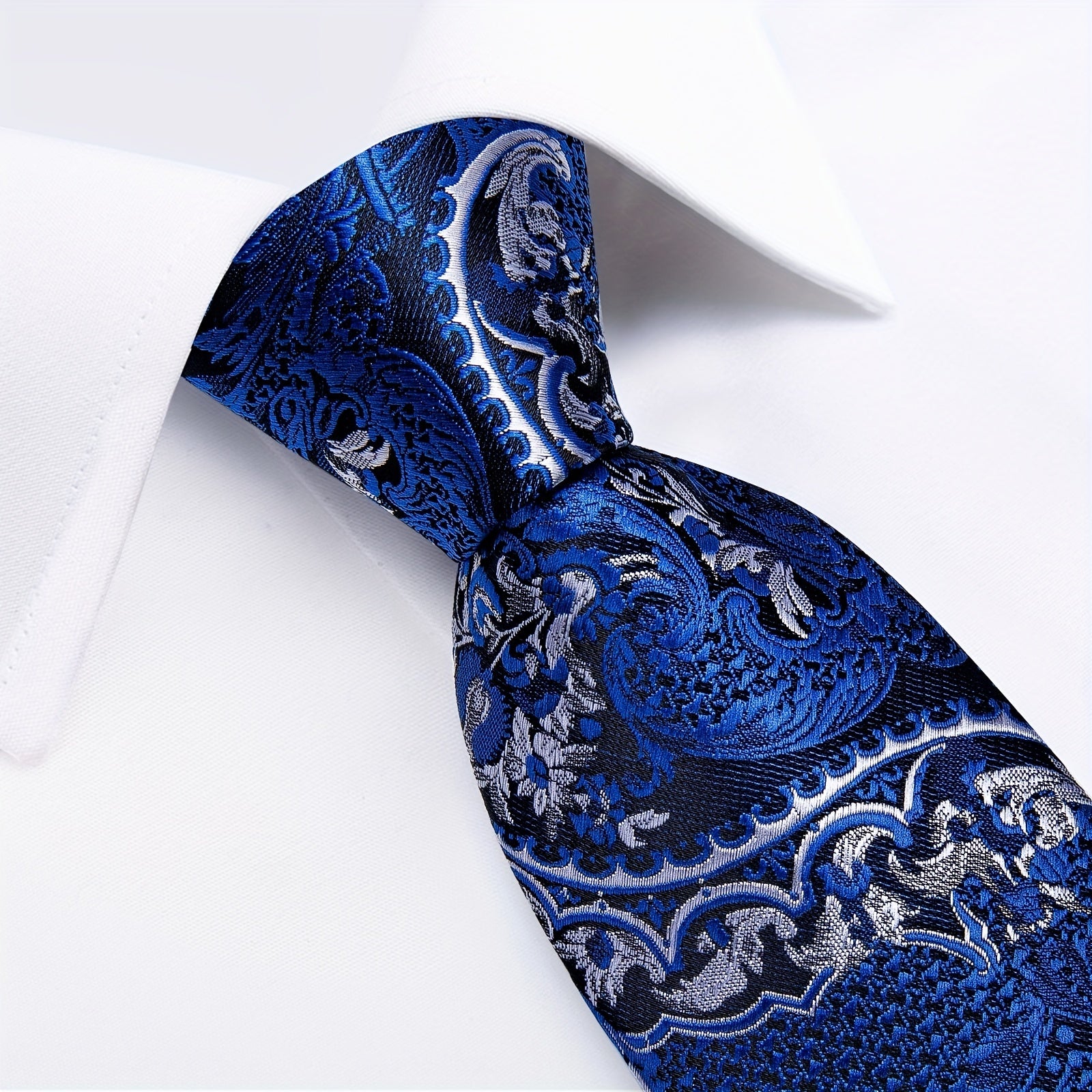 DiBanGu Classic Navy Men's Tie Paisley Floral Necktie Set