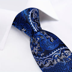 DiBanGu Classic Navy Men's Tie Paisley Floral Necktie Set