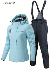 Floral Print Ski Set Hooded Jacket & Trouser Suit Women's Activewear