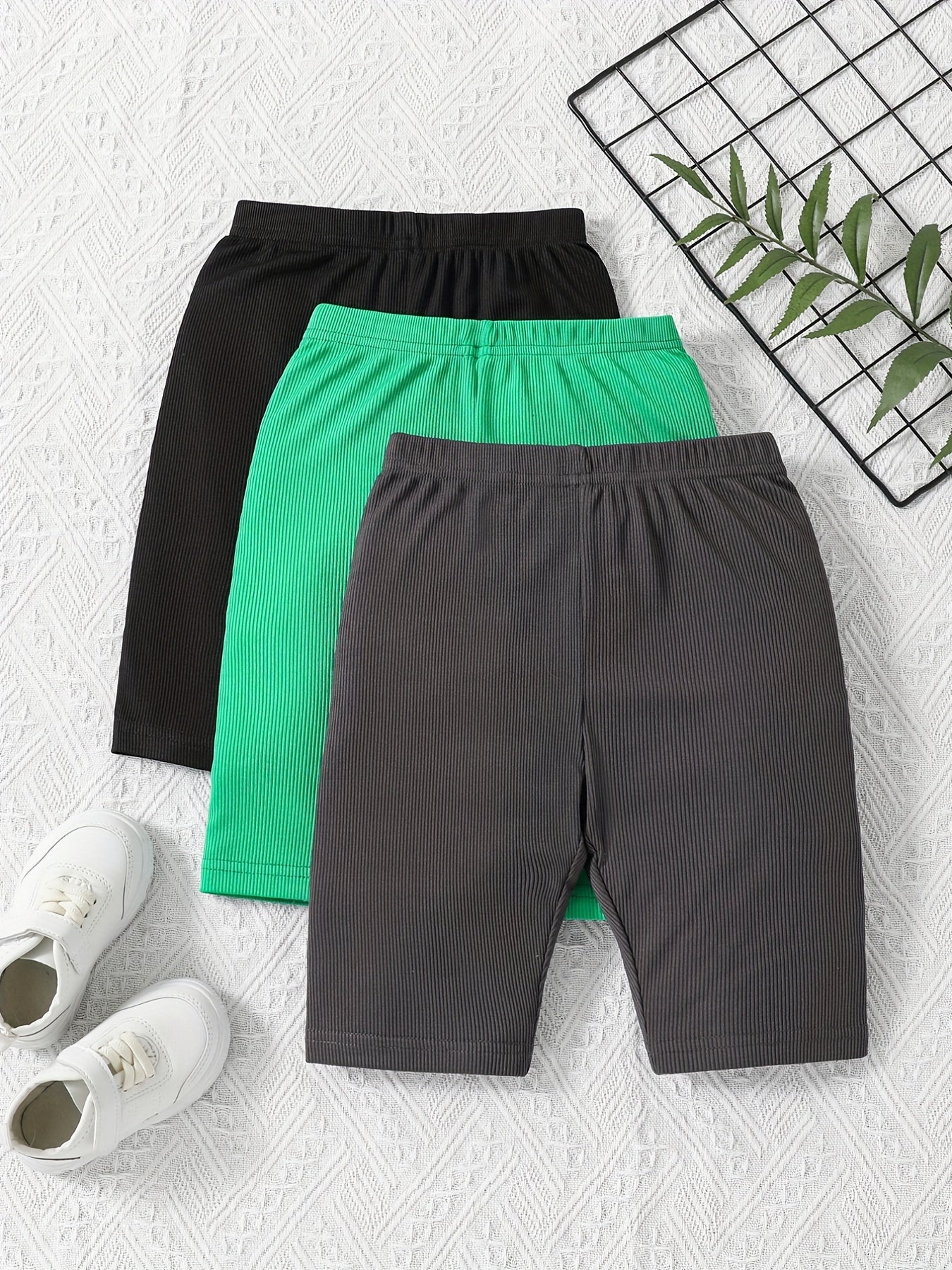 3pcs Girl's Solid Color Yoga Legging Biker Shorts