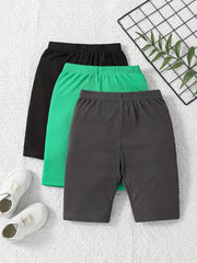 3pcs Girl's Solid Color Yoga Legging Biker Shorts