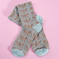 Floral Print Crew Socks Ethnic Embroidery Mid Tube Stockings