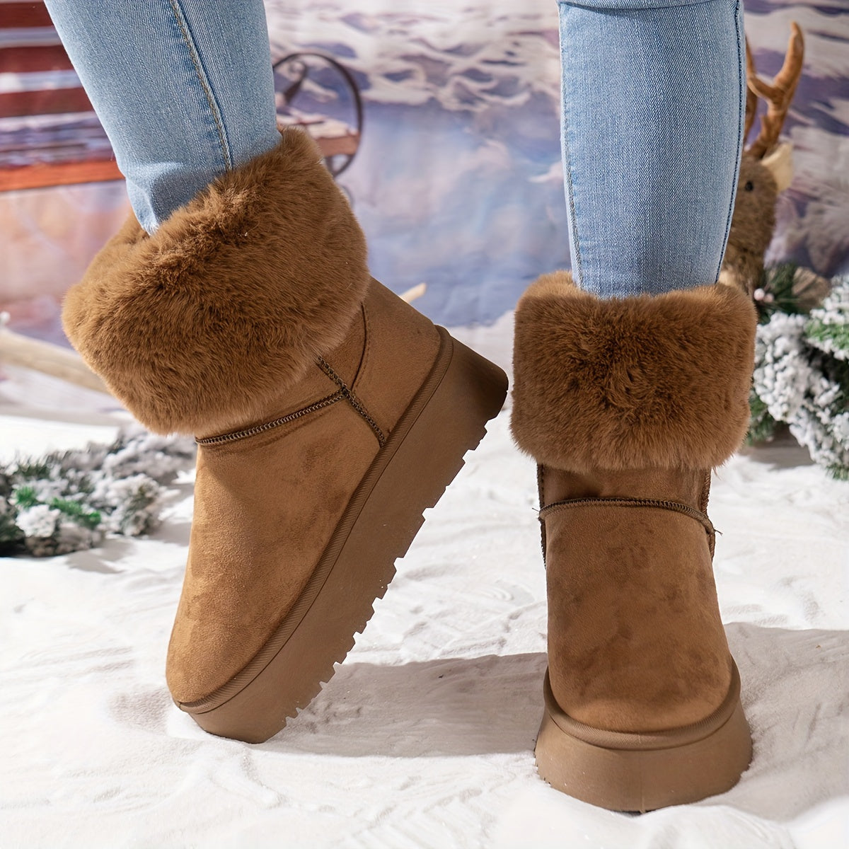 Women's Plush Lined Thermal Snow Boots Non Slip Winter Warm Shoes