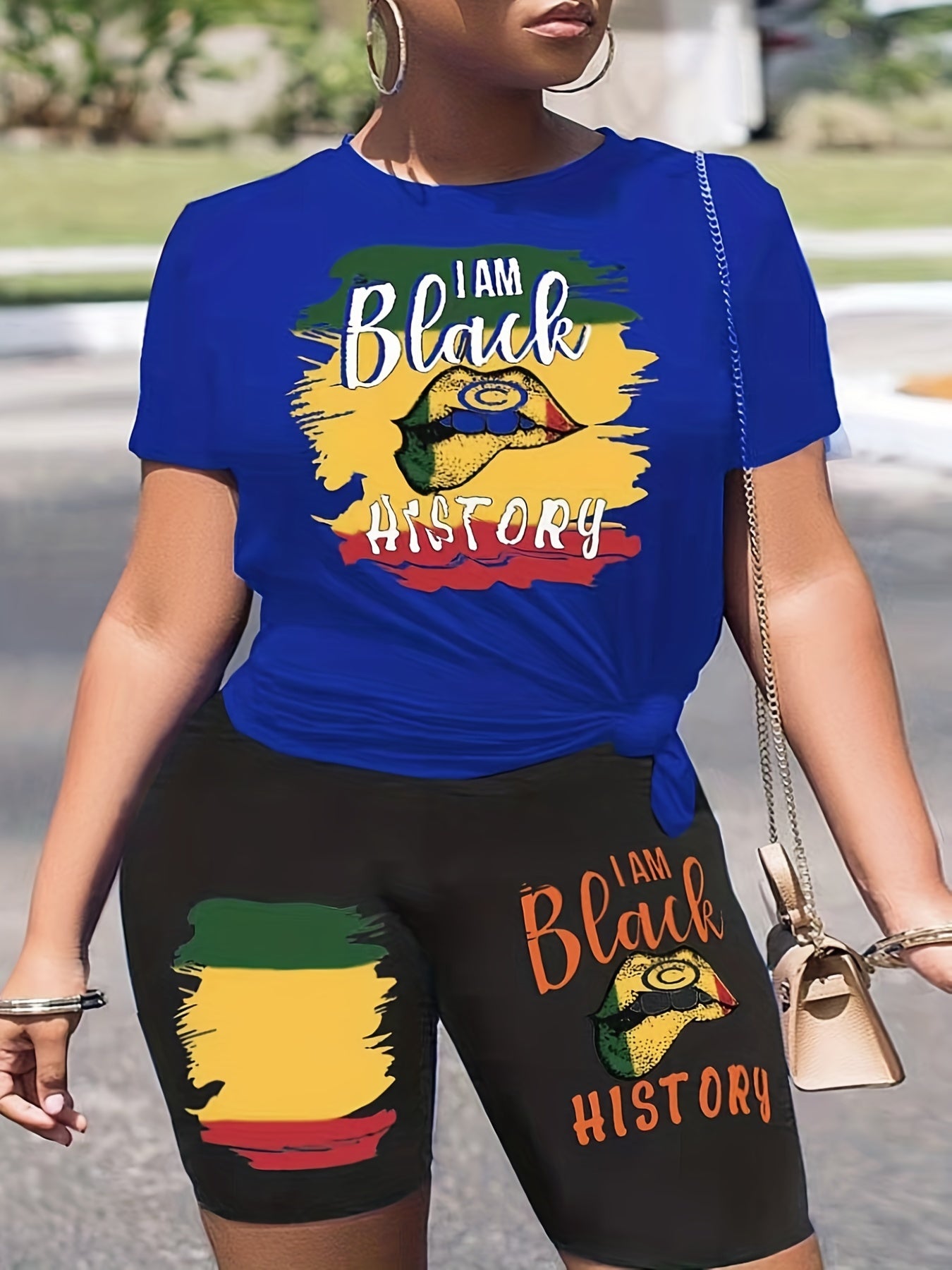 Women's Plus Mouth & Letter Print Tee & Shorts Set