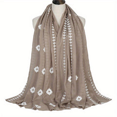 Floral Embroidery Plain Scarf Solid Casual Shawl Hijab Windproof Head Wrap Turba