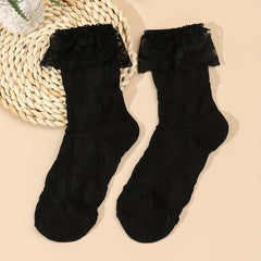 2 Pairs Floral Print Lace Stitching Socks Women's Stockings