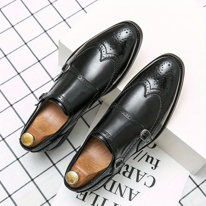 Men's Brogue Double Monk Shoes for Wedding Party Business