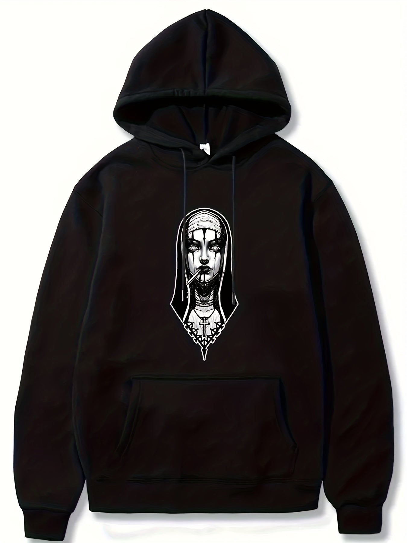 Men's Nun Print Hoodie Casual Long Sleeve Top