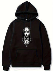 Men's Nun Print Hoodie Casual Long Sleeve Top