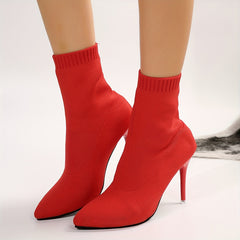 Breathable Knit Short Boots Stiletto Heeled Comfortable Point Toe Boots