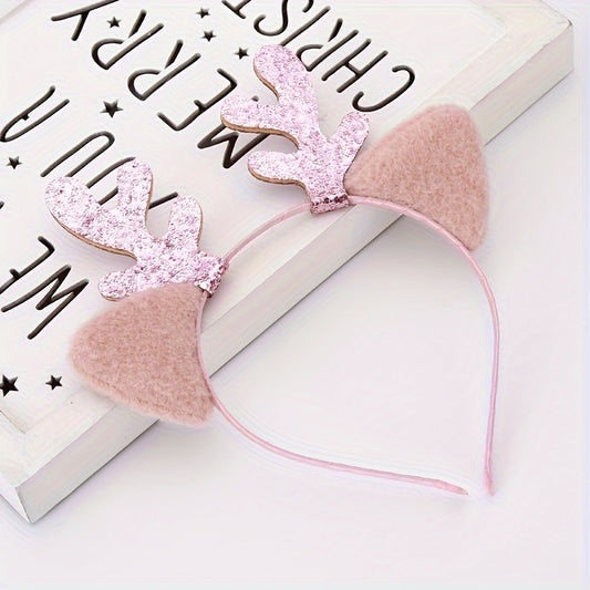 Women's Plush Ears Sequin Antlers Hair Hoop for Christmas Party