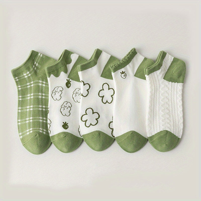 5 Pairs Girls Kids Low Cut Ankle Socks for Spring Autumn