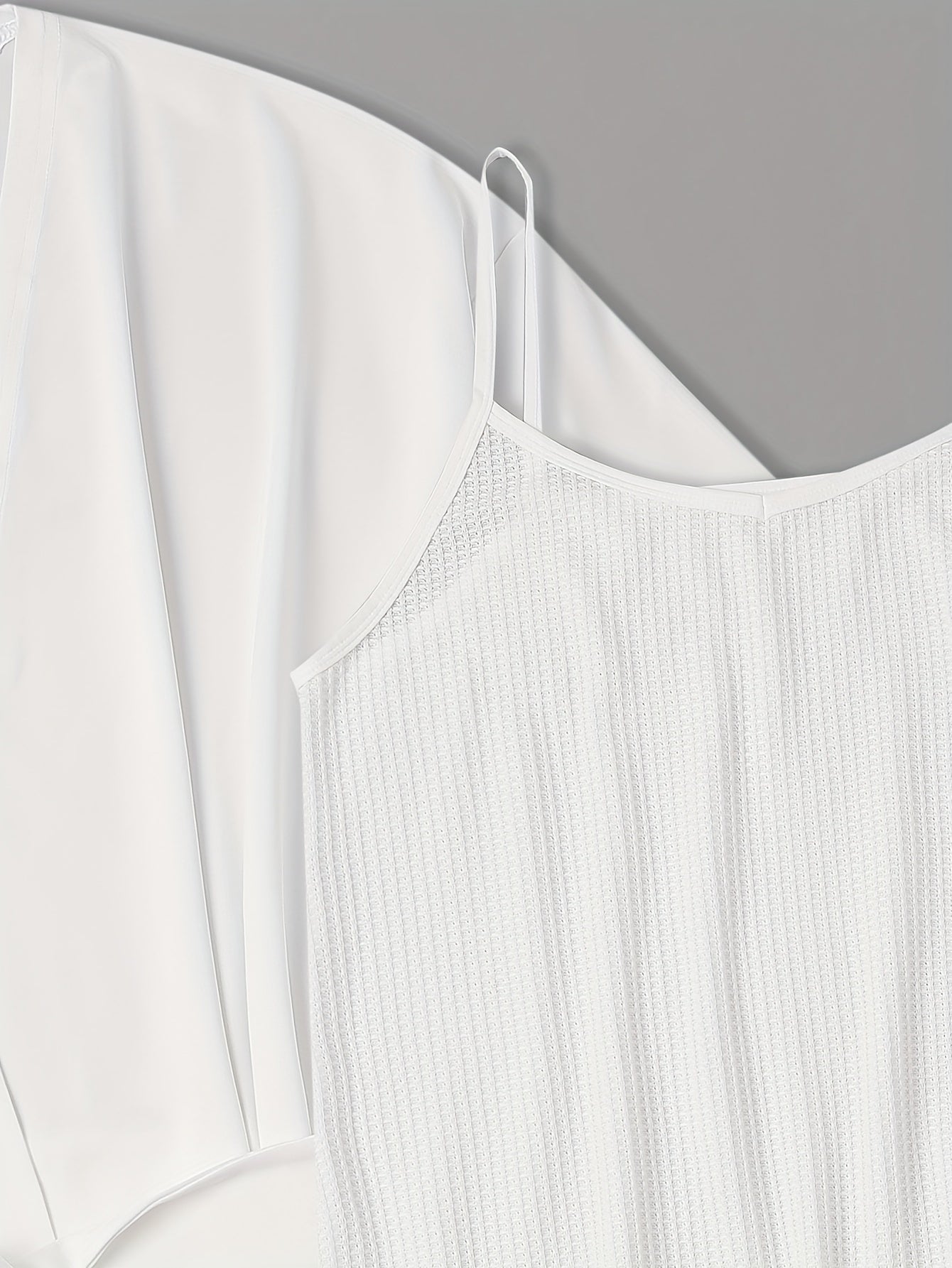 Textured Pajama Set Solid Cami Top & Shorts & Nightgown Lounge