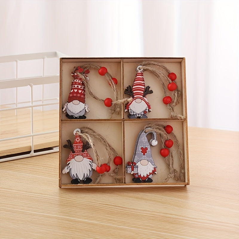 12pcs Wooden Christmas Ornaments Faceless Old Man Pendant Box