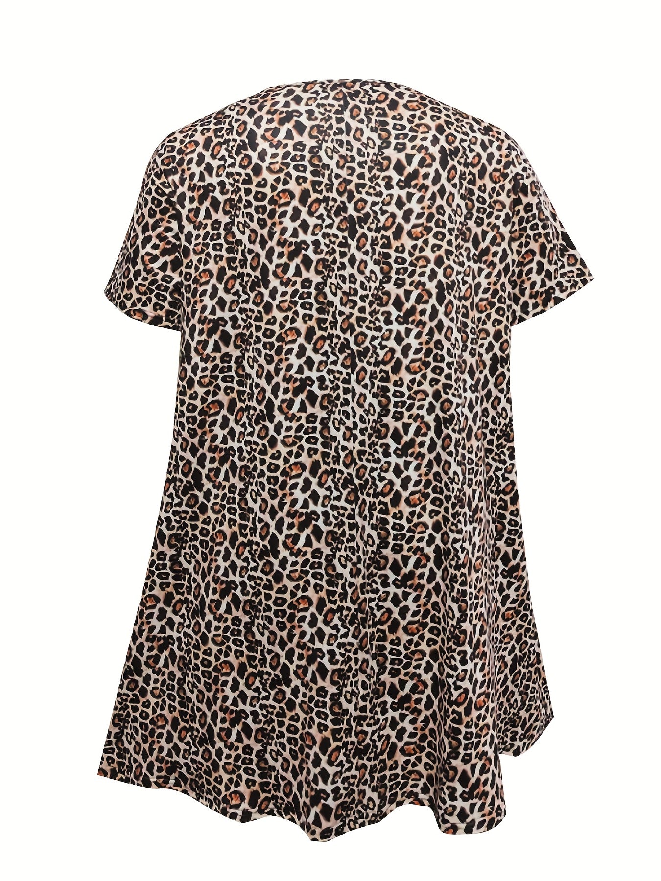 Leopard Print Short Sleeve Round Neck Dress