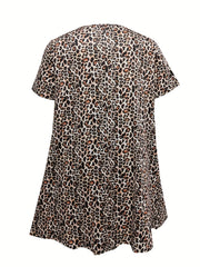 Leopard Print Short Sleeve Round Neck Dress